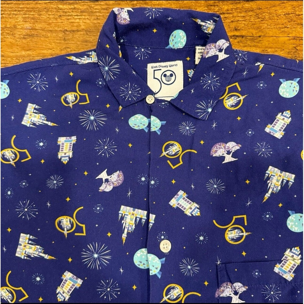 Walt Disney World Reyn Spooner Blue 50th Anniversary Button Up Camp Shirt Men S